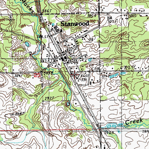 Topographic Map of Stanwood Free Methodist Church, MI