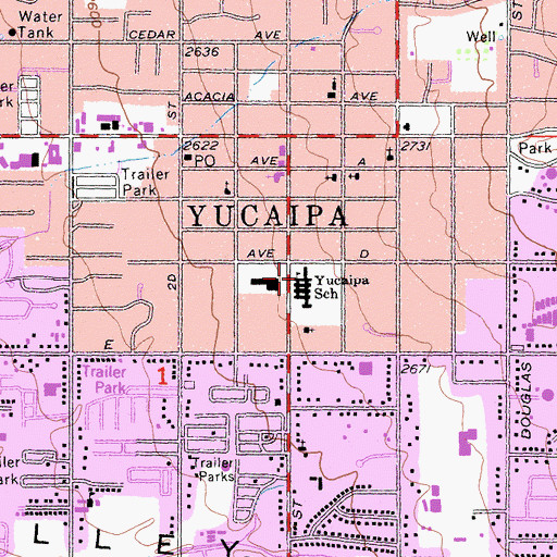 Topographic Map of Yucaipa Elementary School, CA