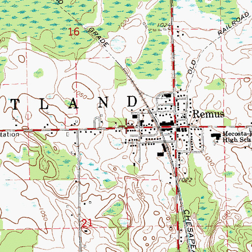 Topographic Map of Remus Post Office, MI