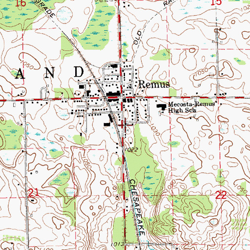 Topographic Map of Chippewa Hills Assembly of God Church, MI