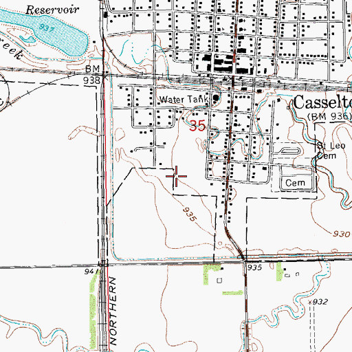Topographic Map of Cottonwood Golf Club, ND