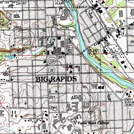 Topographic Map of First United Methodist Church, MI