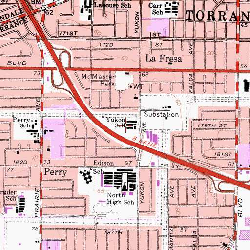 Topographic Map of Yukon Elementary School, CA
