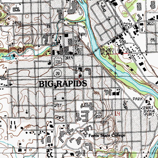 Topographic Map of Mecosta County Building, MI