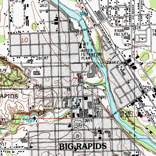 Topographic Map of Big Rapids Police Department, MI