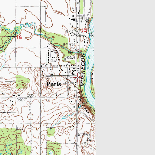 Topographic Map of Paris Station (historical), MI