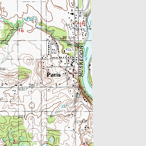 Topographic Map of Paris Post Office, MI