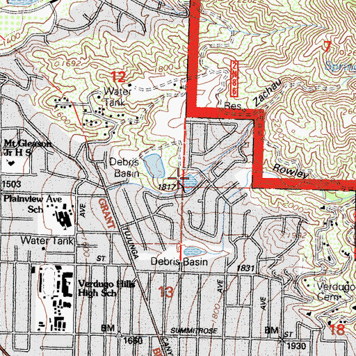 Topographic Map of Zachau Canyon, CA