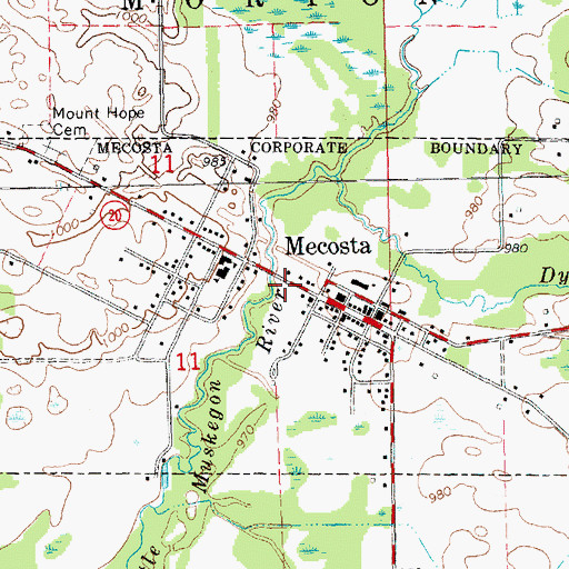 Topographic Map of Morton Township Library, MI