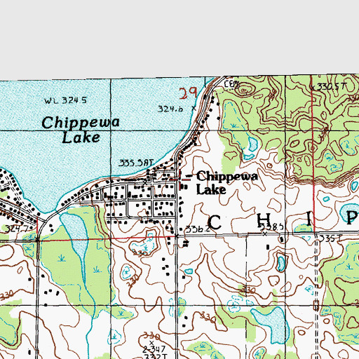 Topographic Map of Chippewa Lake Community Church, MI