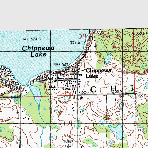 Topographic Map of Chippewa Lake Post Office, MI
