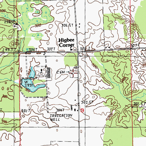 Topographic Map of Higbee Cemetery, MI