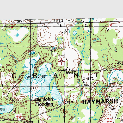 Topographic Map of South Grant Cemetery, MI