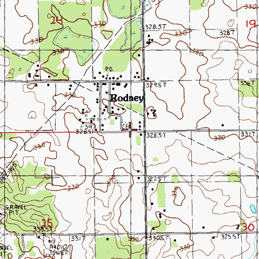 Topographic Map of Rodney Cemetery, MI