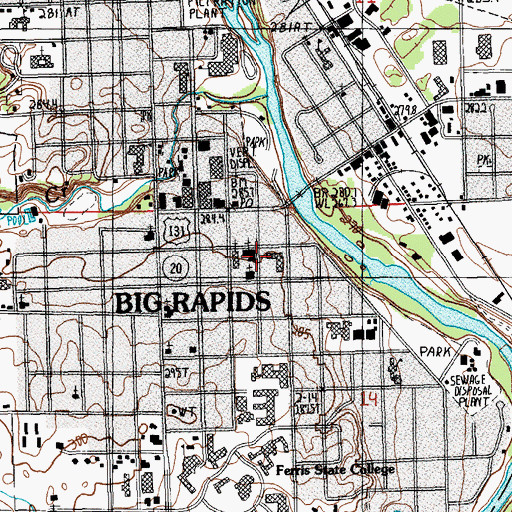 Topographic Map of Old Mecosta County Jail Historical Marker, MI