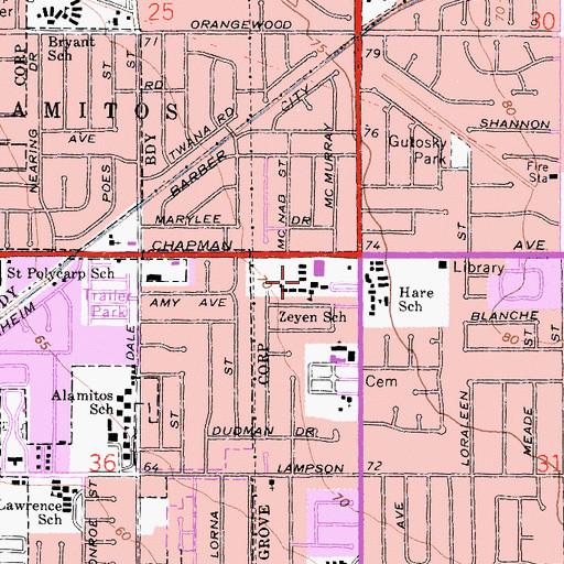 Topographic Map of Louis G Zeyen Elementary School, CA