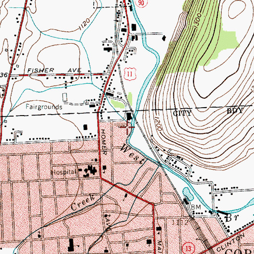 Topographic Map of Cortland Greenhouses, NY