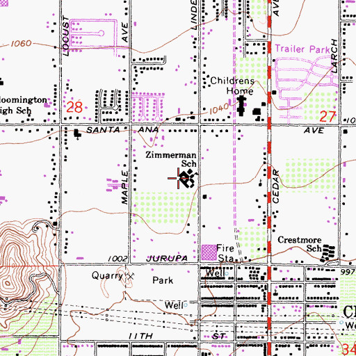 Topographic Map of Walter Zimmerman Elementary School, CA