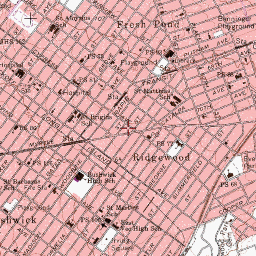 Topographic Map of Ridgewood Theatre (historical), NY