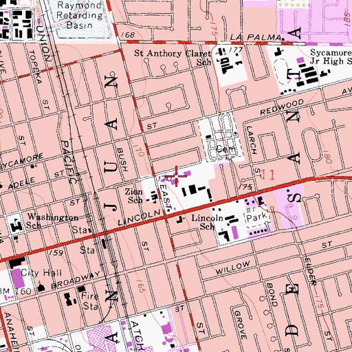 Topographic Map of Zion Lutheran School, CA