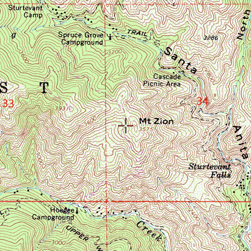 Topographic Map of Mount Zion, CA