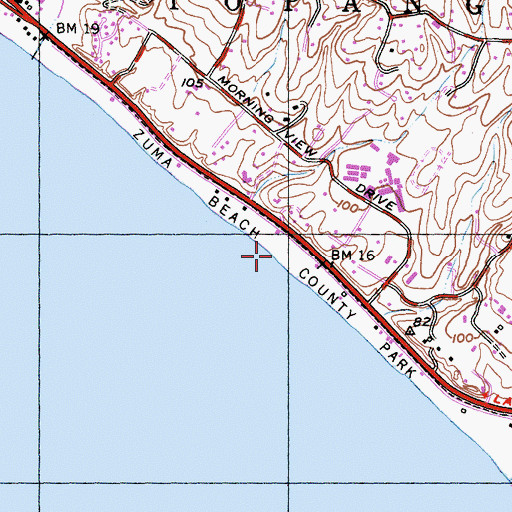 Topographic Map of Zuma Beach County Park, CA