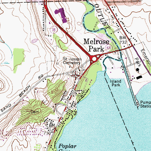 Topographic Map of Lake View Cemetery, NY