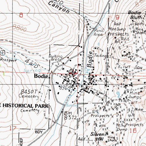 Topographic Map of Bodie State Historic Park, CA