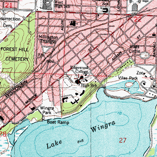 Topographic Map of Edgewood High School, WI