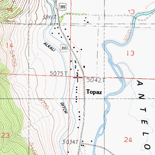 Topographic Map of Topaz, CA