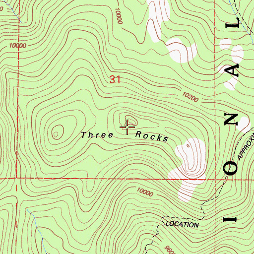 Topographic Map of Three Rocks, CA