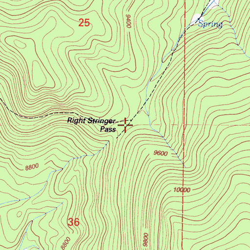 Topographic Map of Right Stringer Pass, CA