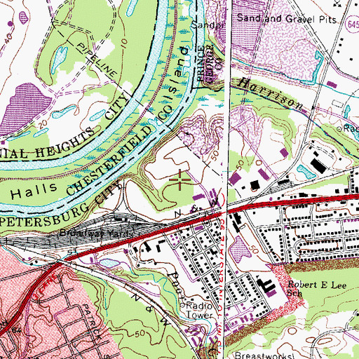 Topographic Map of Petersburg City Landfill, VA