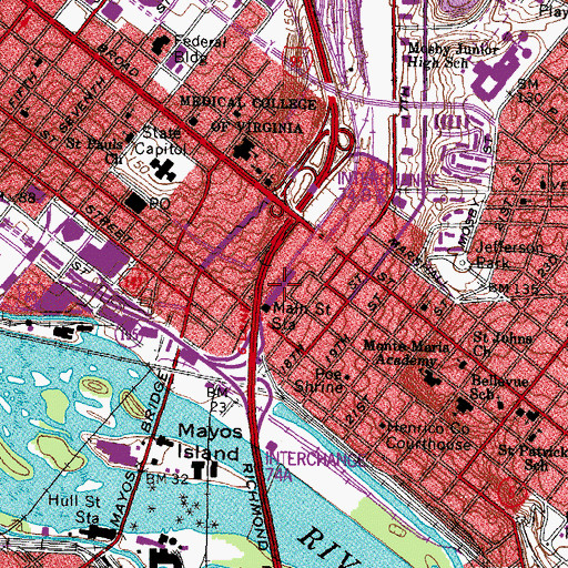 Topographic Map of Main Street Station Shopping Center, VA