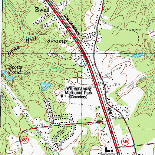 Topographic Map of Prime Outlets at Williamsburg Shopping Center, VA