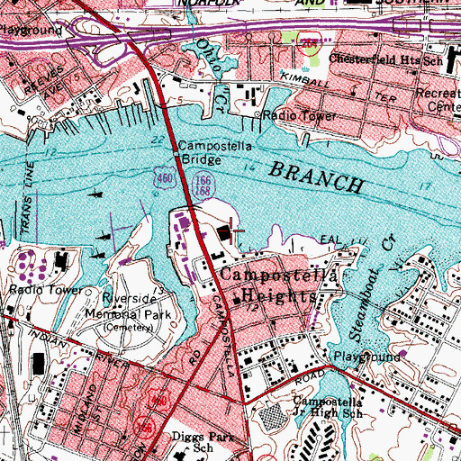 Topographic Map of Riverside Discount Mall, VA