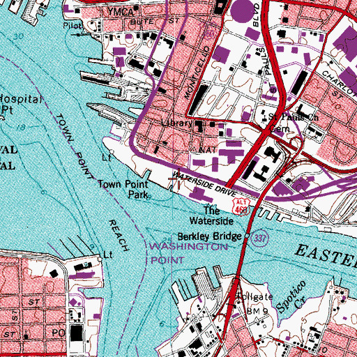 Topographic Map of Waterside Festival Marketplace, VA