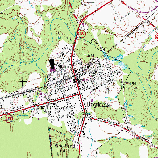 Topographic Map of Boykins Post Office, VA