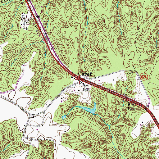 Topographic Map of Caret Post Office, VA