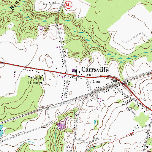 Topographic Map of Carrsville Post Office, VA