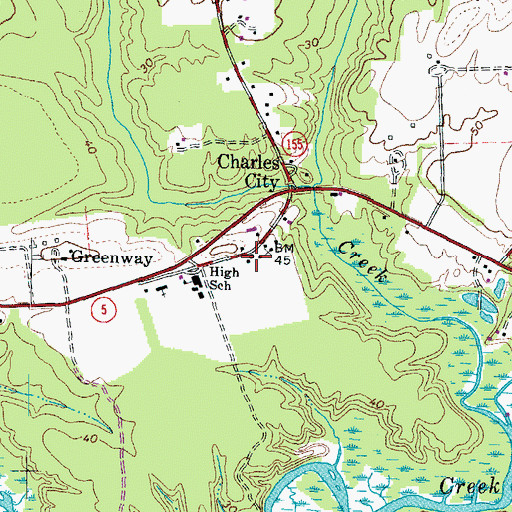 Topographic Map of Charles City Post Office, VA