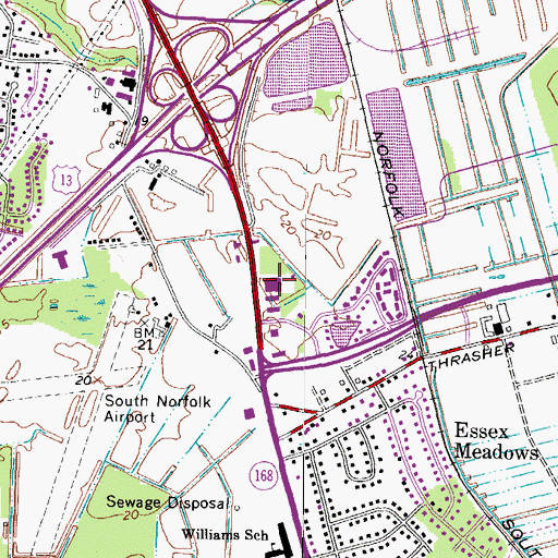Topographic Map of Chesapeake Post Office, VA