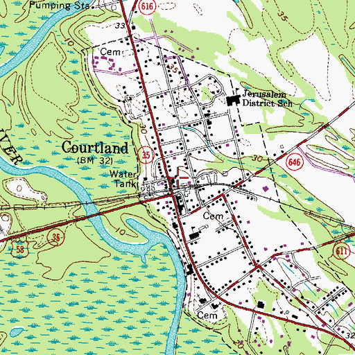 Topographic Map of Courtland Post Office, VA