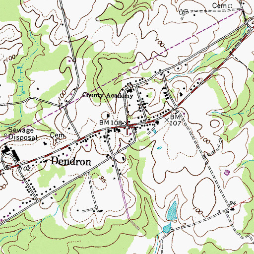 Topographic Map of Dendron Post Office, VA