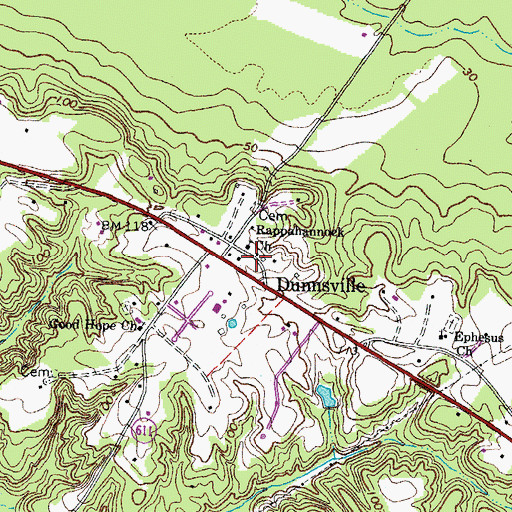 Topographic Map of Dunnsville Post Office, VA