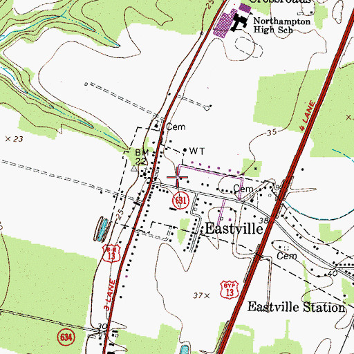 Topographic Map of Eastville Post Office, VA
