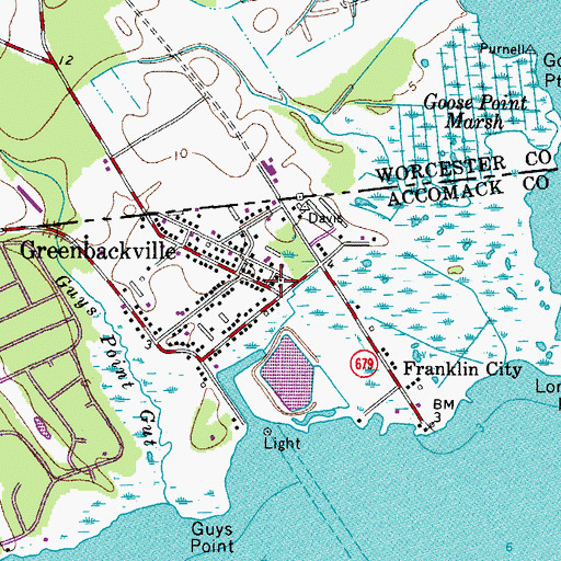Topographic Map of Greenbackville Post Office, VA