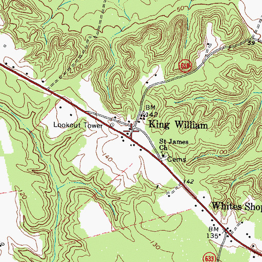 Topographic Map of King William Post Office, VA