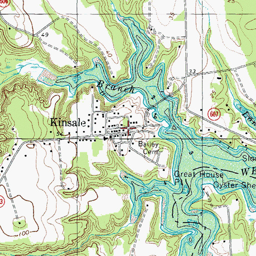Topographic Map of Kinsale Post Office, VA