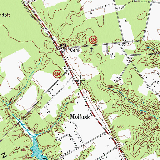 Topographic Map of Mollusk Post Office, VA